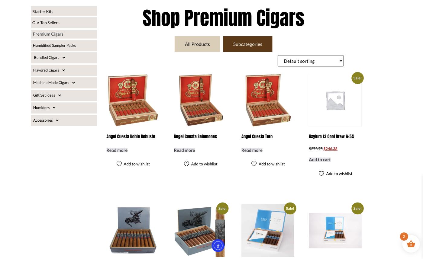 A WooCommerce category archive with subcategory filtering and sale badges.