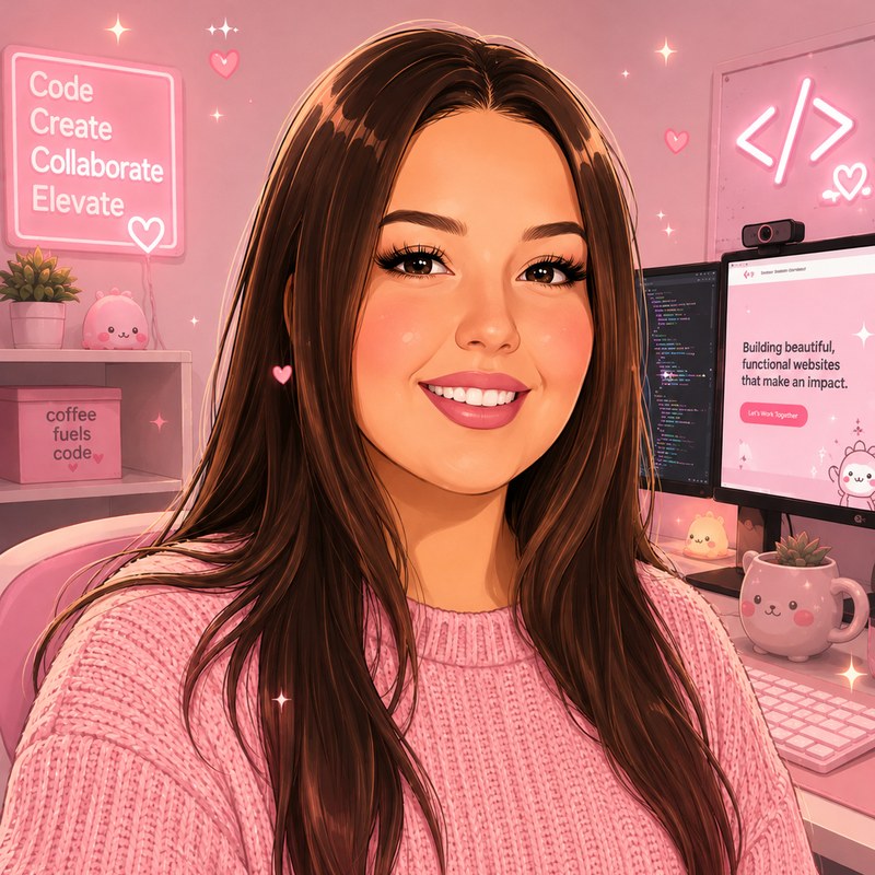 Illustrated portrait of Ana Mir at her desk